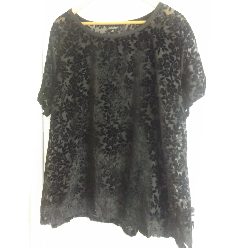 Lucky Brand Black Velvet Burn-out T Shirt 2X